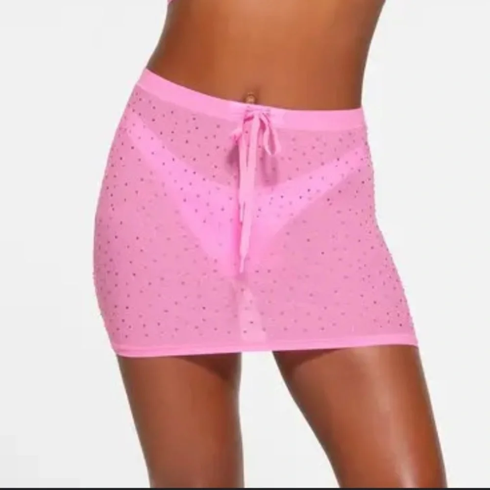 Sw5. Skims mesh rhinestone coverup mini skirt nwt Taffy pink size 4x 💖nwt